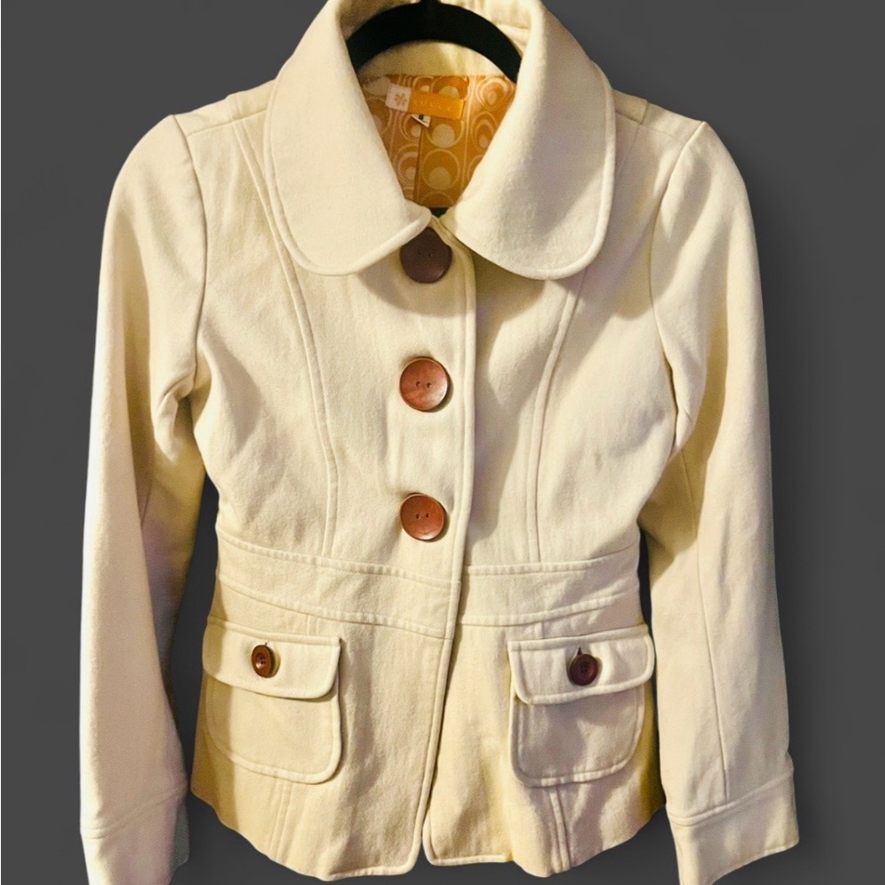 Tulle Cream Button-Front Jacket with Peter Pan Collar
